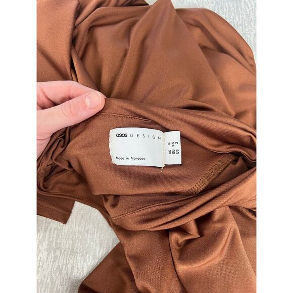 ASOS One Shoulder Draped Slinky Mini Dress in Chocolate size 2 NWT Love Island - Picture 8 of 14